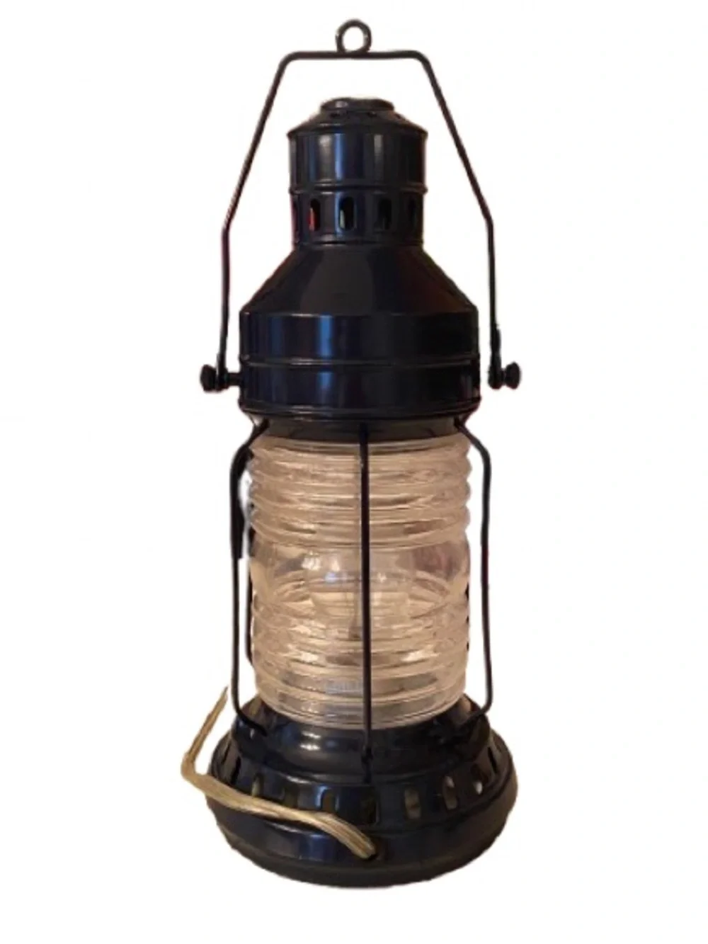 Pottery Barn Kids Electric Lantern Lamp Blue Metal Glass Nautical Coastal Works